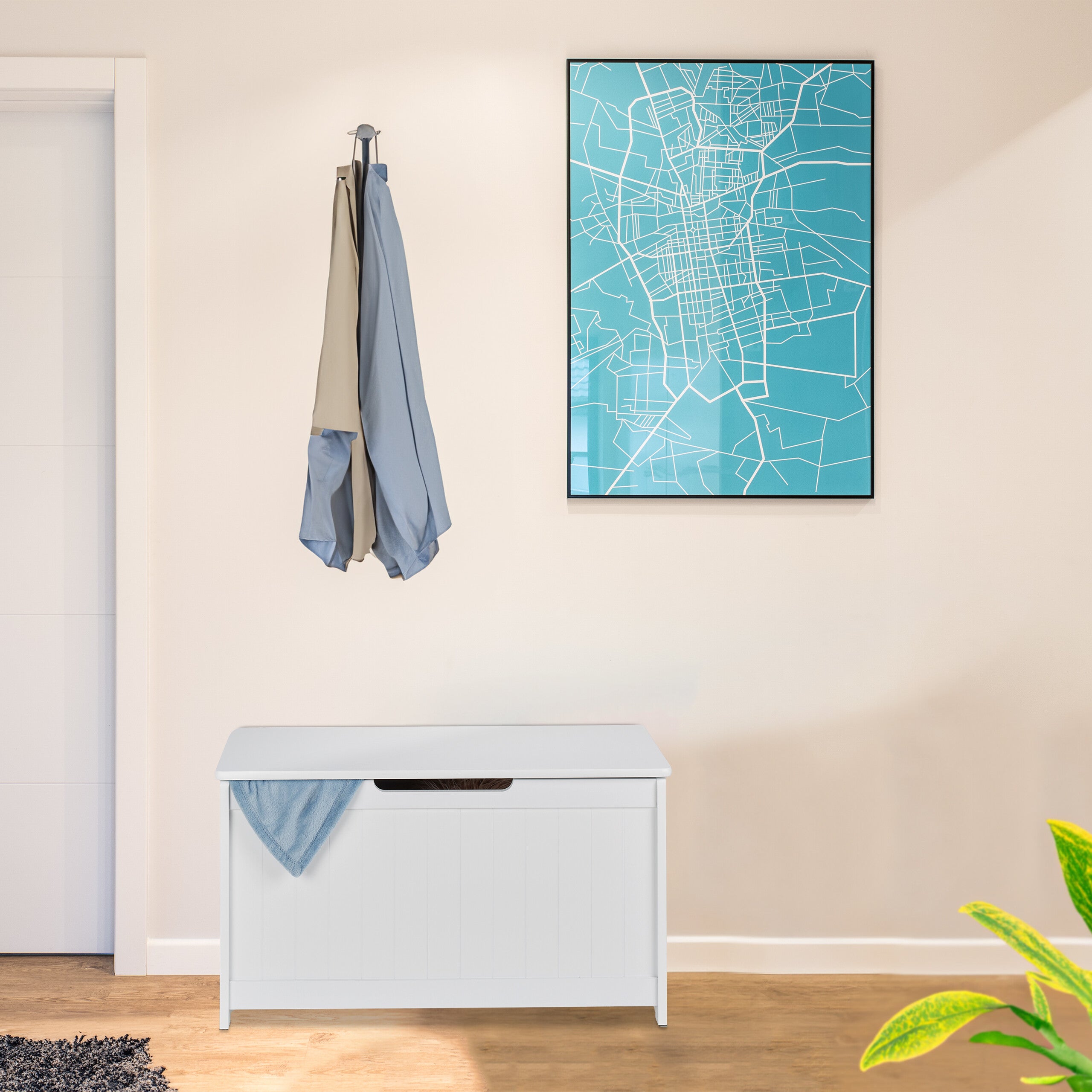 Coffre de rangement avec couvercle, grande caisse pour jouets, H x L x P : 45 x 80 x 40 cm, MDF, blanc, Relaxdays - 2