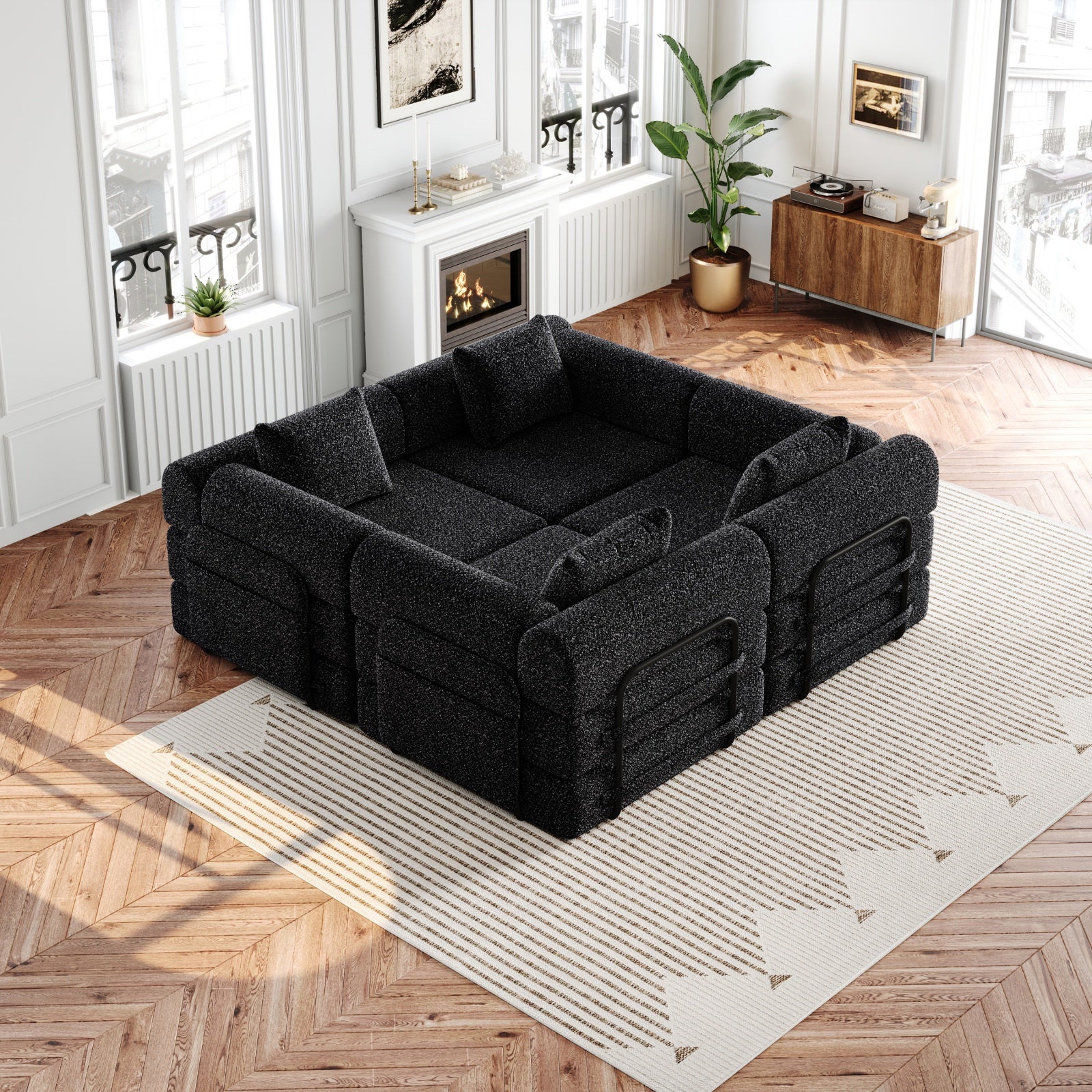 Fauteuil-canapé 2 en 1 183.8 x 91.4 x 69.8 cm – Canapé-lit convertible 183.8 x 91.4 x 69.8 cm – Tissu chenille – Noir - 2