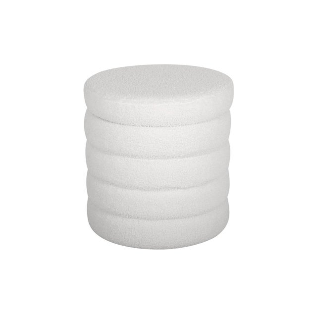 Tabouret en bouclettes blanches avec coffre de rangement intégré SNOW