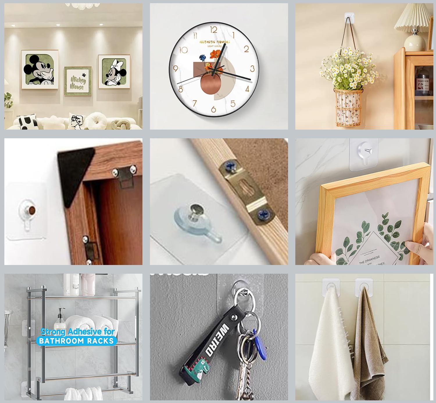 10 pièces Accroche Tableau Sans Percer, Fixation Cadre Adhesif Languette Accroche Crochet Cadre - 5