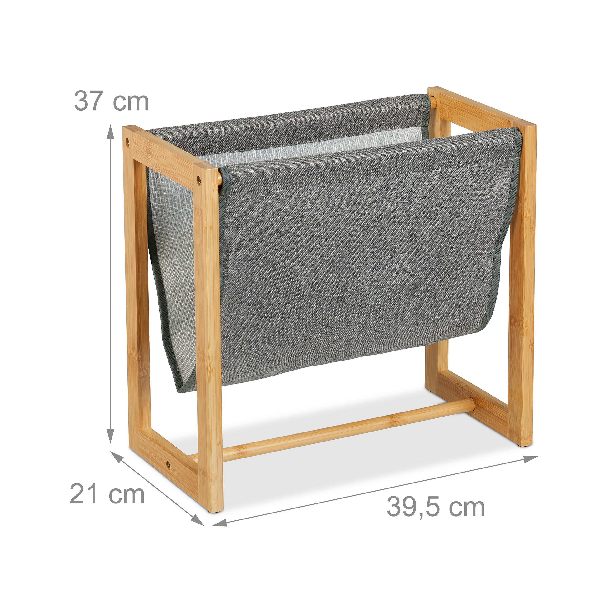 Porte-documents, pour journaux au format A4, en bambou et polyester, HLP : 37 x 39,5 x 21 cm, nature et gris, Relaxdays - 4