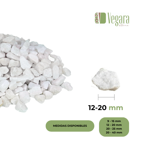 Grava decorativa para jardines Blanco Puro 5 Kg (12/20 mm). Piedra Blanca. Vegara Stone - 2