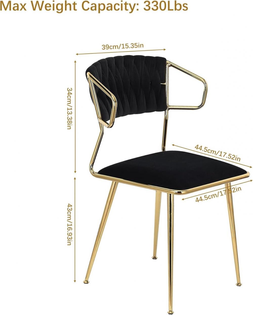 Lot de 2 chaises de salle à manger pour salon et cuisine, revêtement velours, pieds métal, 44 x 44 x 77 cm - 3
