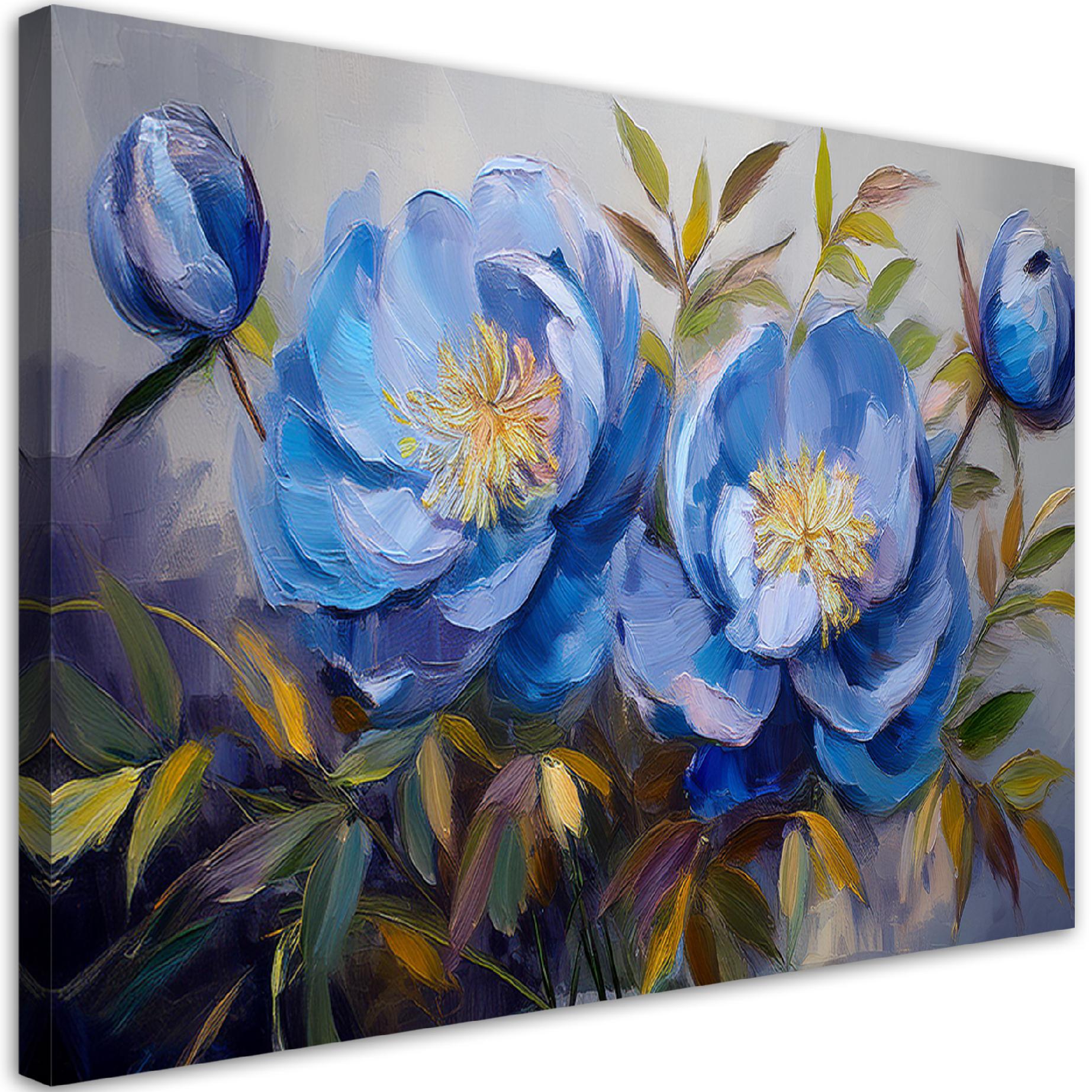 Obraz na płótnie, Piwonie Peonie Kwiaty Niebieskie 100x70