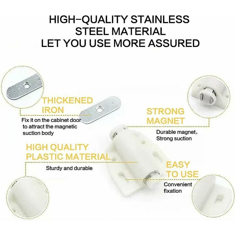 Fermaporta A Rullo Con Molla In ABS Bianco | Per Armadi E Mobili | Confezione Da 5 Pezzi - Foto 9