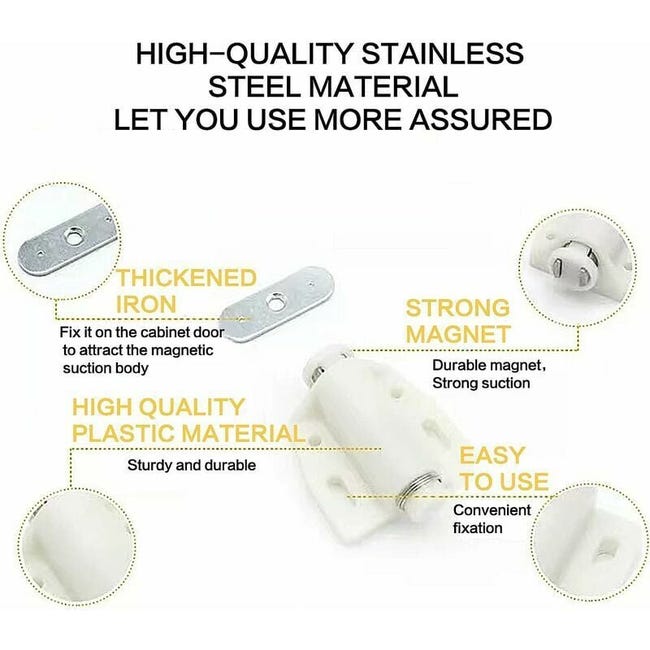 Fermaporta A Rullo Con Molla In ABS Bianco | Per Armadi E Mobili | Confezione Da 5 Pezzi - Foto 9