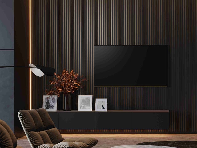 Lot de 2 Panneaux Muraux effet 3D – 2,70M : Maestro Latt (Noir Mat-Fond Bronze) Nouvelle Collection Luxe