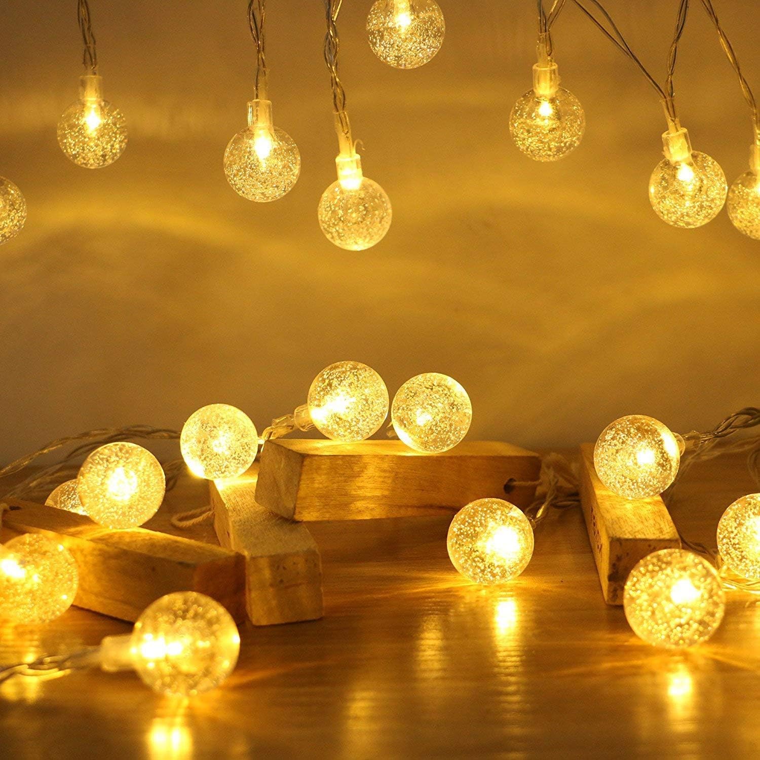 Guirlande lumineuse boule de cristal, 6 mètres, 40 LED, convient pour une utilisation intérieure et extérieure (lumière blanche chaude) - 4
