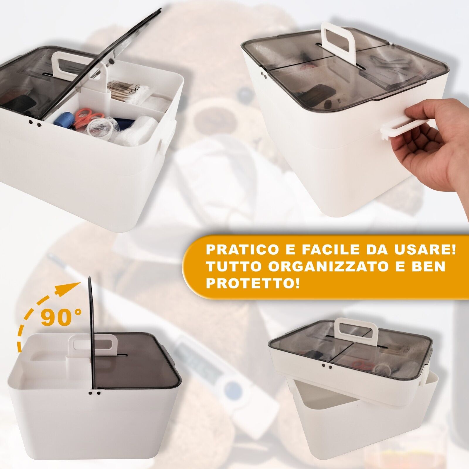 Scatola contenitore in plastica multiuso organizer box contenitore riporre cosmetici scrivania cucina medicinali Maka 18x27x21 Arancio - 4