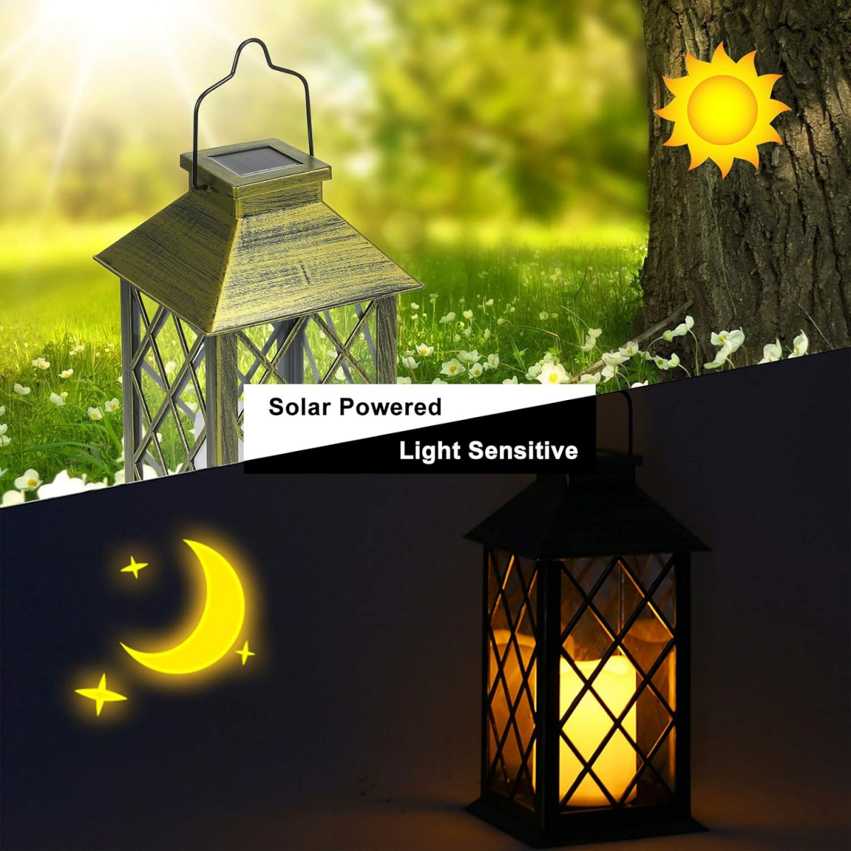 Linterna solar Lote de 2 linternas solares con efecto de vela Iluminación solar para exteriores Decoración de jardín Linterna solar con vela - 5