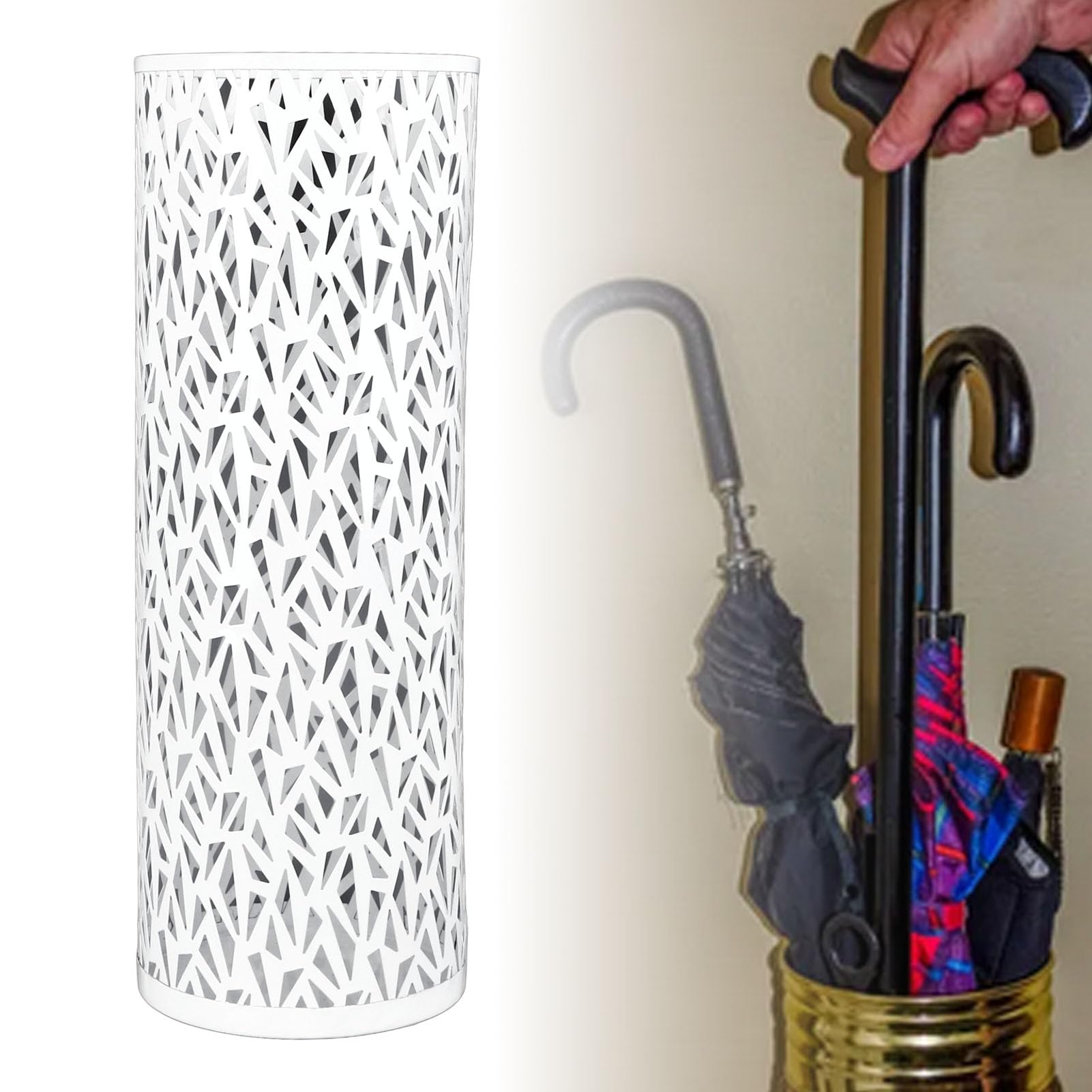 Porte-parapluie rond métal blanc 23x15 cm ajouré résistant rustique bureau entrée maison – ComfortXL - 2