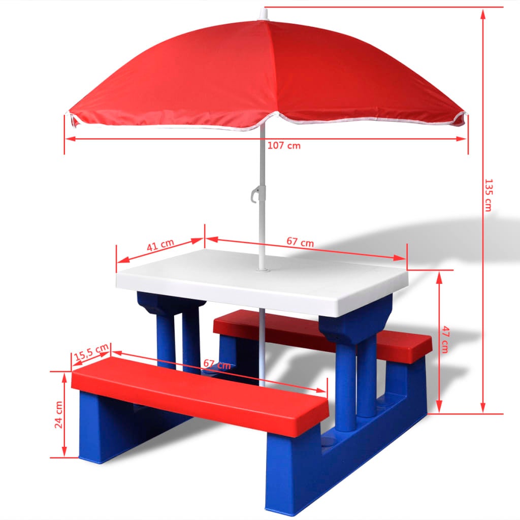 The Living Store - Table et bancs de pique-nique avec parasol pour enfants - 5