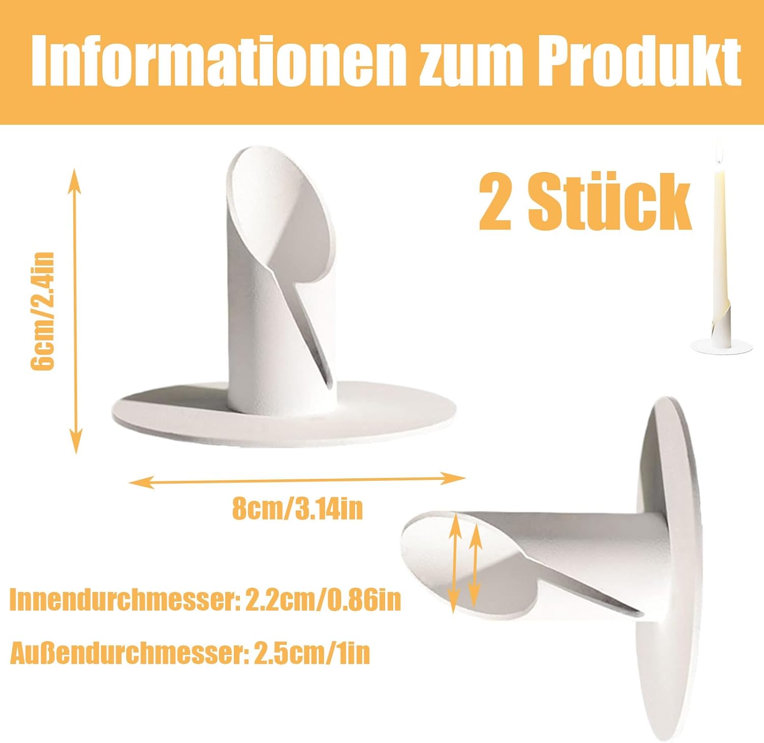 Bougeoirs En Métal Blanc - Lot De 2 Pièces (2.2cm) - Porte-bougies Pilier Pour Dîner, Mariage, Fêtes - 7