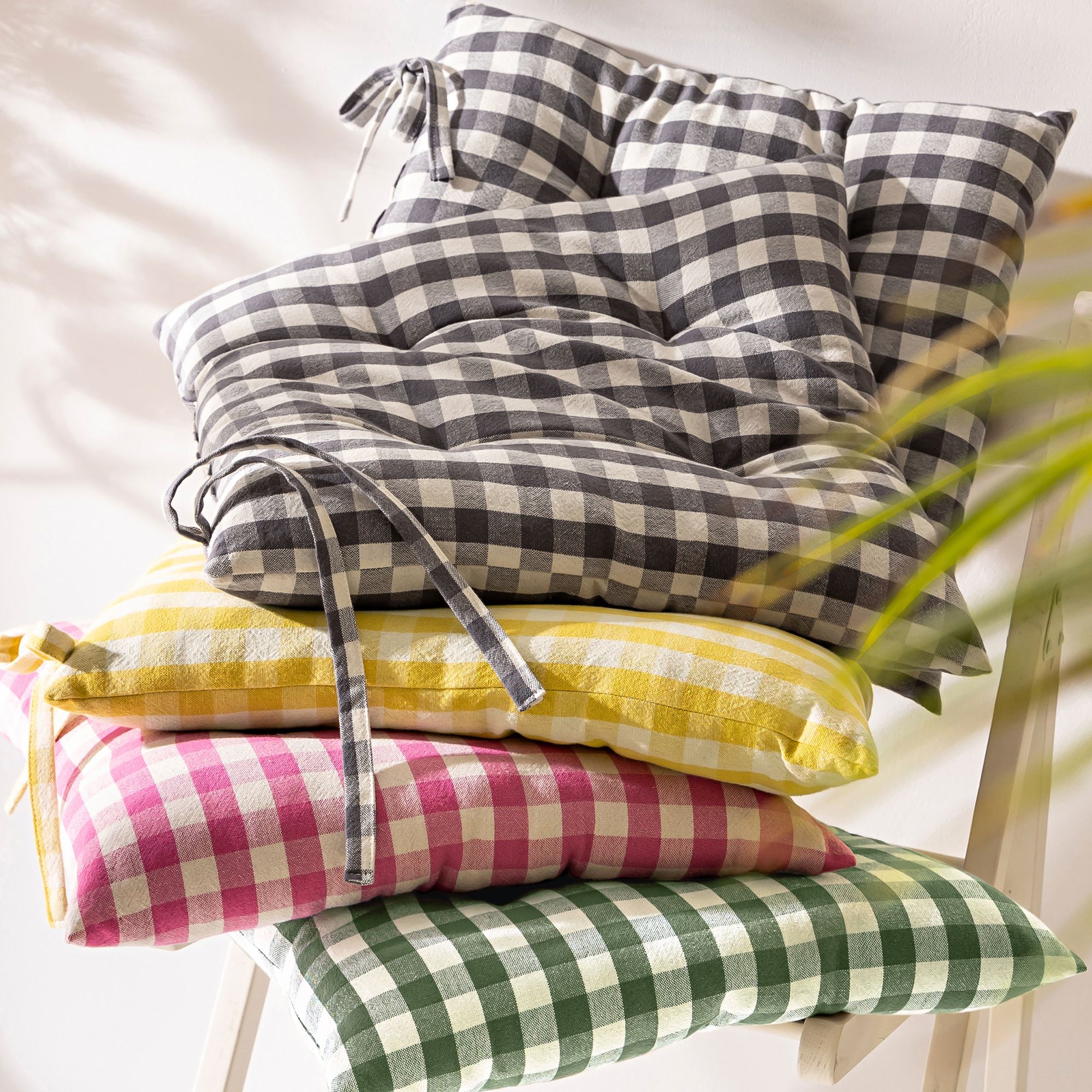 2 Galettes De Chaise Jardin 50x50cm - Gris Clair - Rembourrage Tufté - 50% Coton