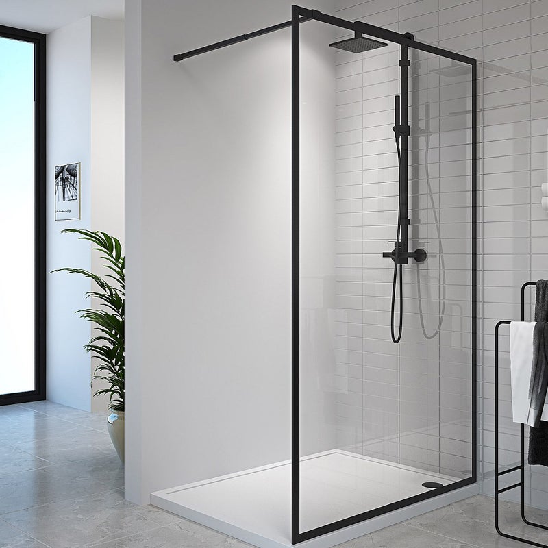 Ścianka prysznicowa - 120 x 200 cm - Czarny mat - Szkło hartowane - AMBERI