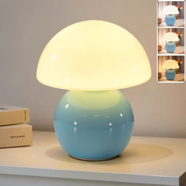 Grzybkowa lampa stołowa, lampka nocna ze ściemniaczem, lampa artystyczna z ceramiczną podstawą, lampka biurkowa tworząca nastrój, 3 tryby oświetlenia