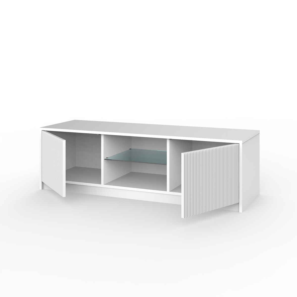 Mobile porta TV moderno con ante frontali cannettate 150x50x45cm Budapest - Bianco - 4