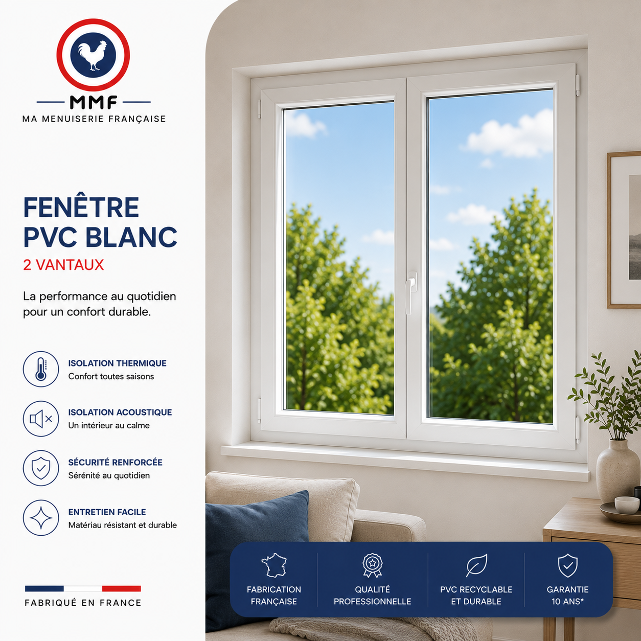 Fenetre PVC Confort 2 vantaux sur mesure - 125x175 cm - Gris Anthracite ...