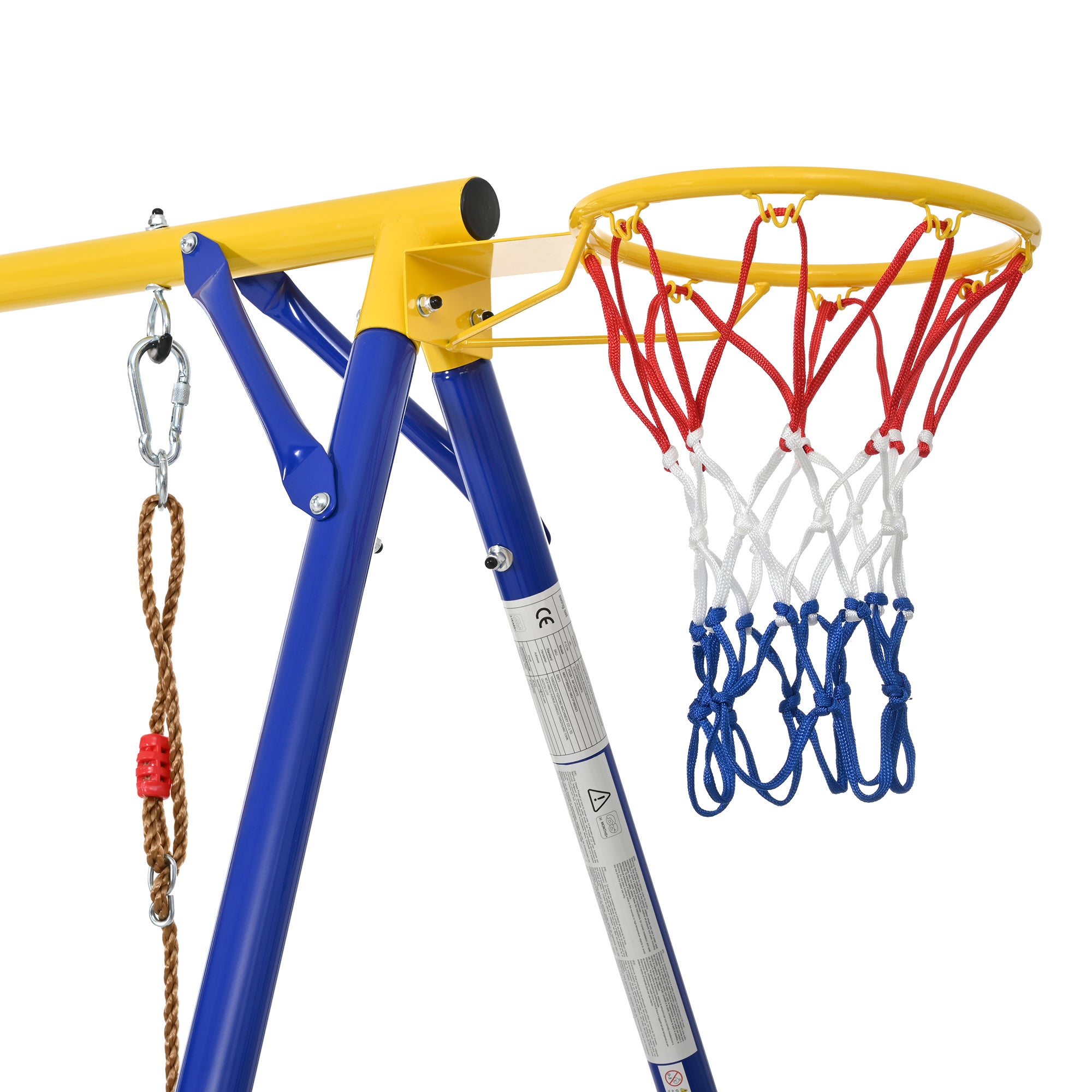 Aire de jeux extérieure 4 en 1, avec trampoline, double balançoire, toboggan et panier, en fer, multicouleur - 8