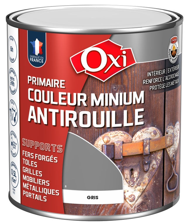 Primaire antirouille intérieur/extérieur OXI MINIUM ANTIROUILLE Gris (ox101) 0.5 litre