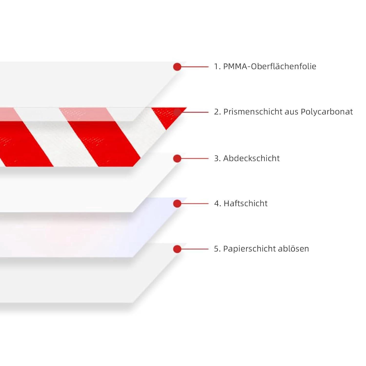 Nastro di segnalazione pericolo riflettente impermeabile di qualità premium, rosso e bianco, 15 cm x 25 m - 2