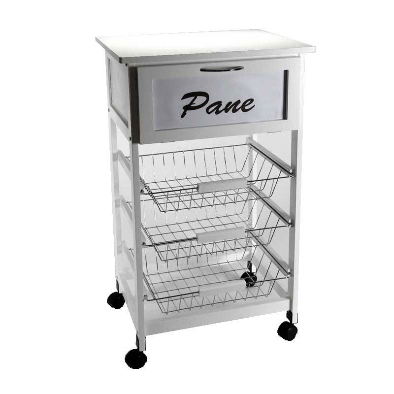Carrello Da Cucina HOMCOM 2 Ripiani + Vassoio - Legno Di Pino E MDF Bianco, 4 Ruote Girevoli