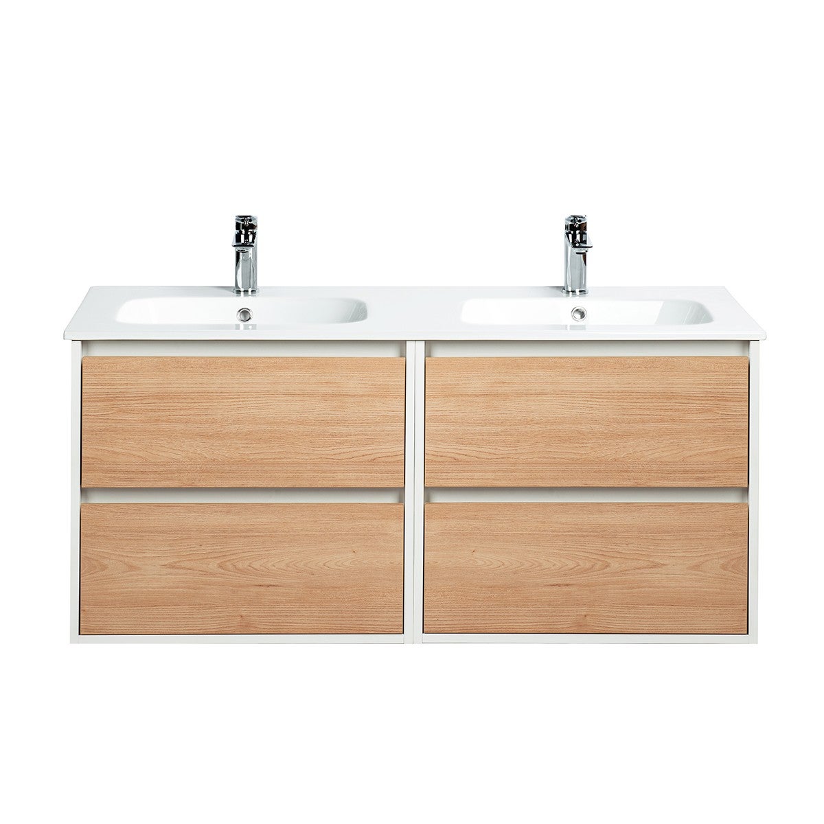 Meuble double Prémonté sous vasque Blanc/Bois 120Cm MITIS - 3