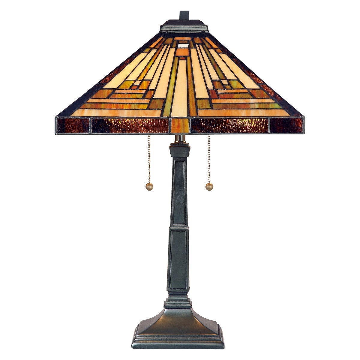 Lampa witrażowa Art Deco Tiffany vintage brązowa Stephen E27 60W Quoizel
