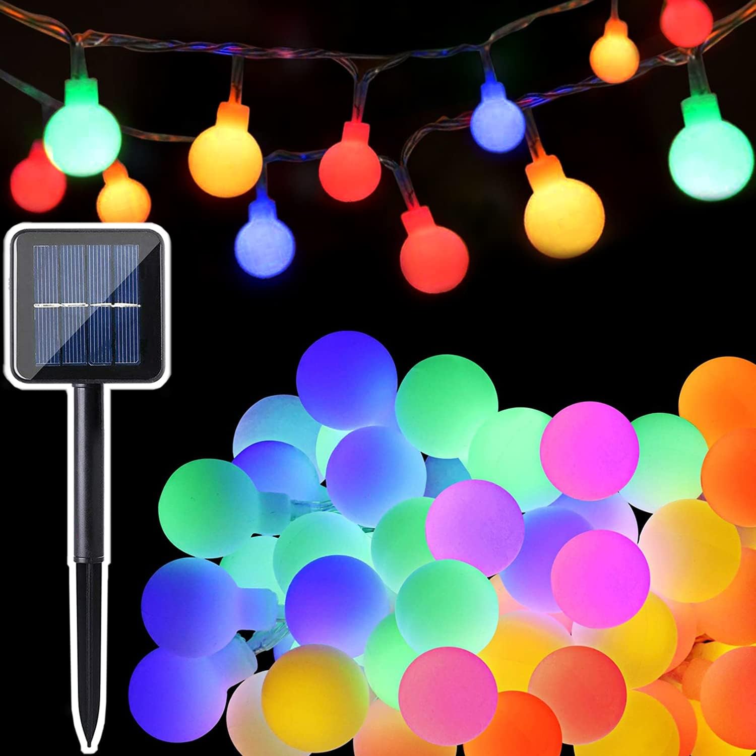 Lampki solarne, 100 diod LED, 12 m, 8 trybów, idealne do domu, ogrodu, na imprezy i do dekoracji świątecznych (kolorowe światła)