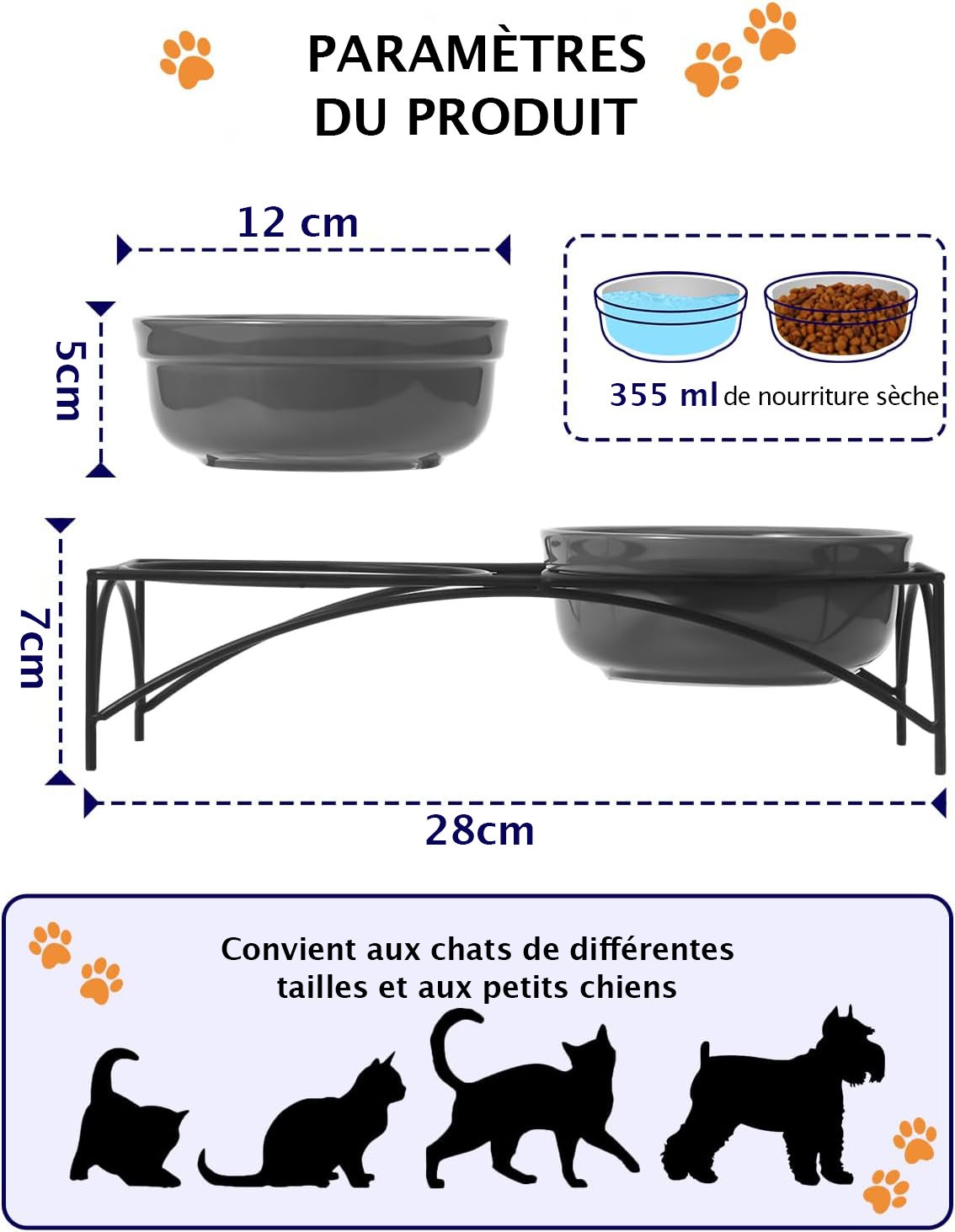 Y YHY Ciotole per gatti, 355 ml, grigio - 5