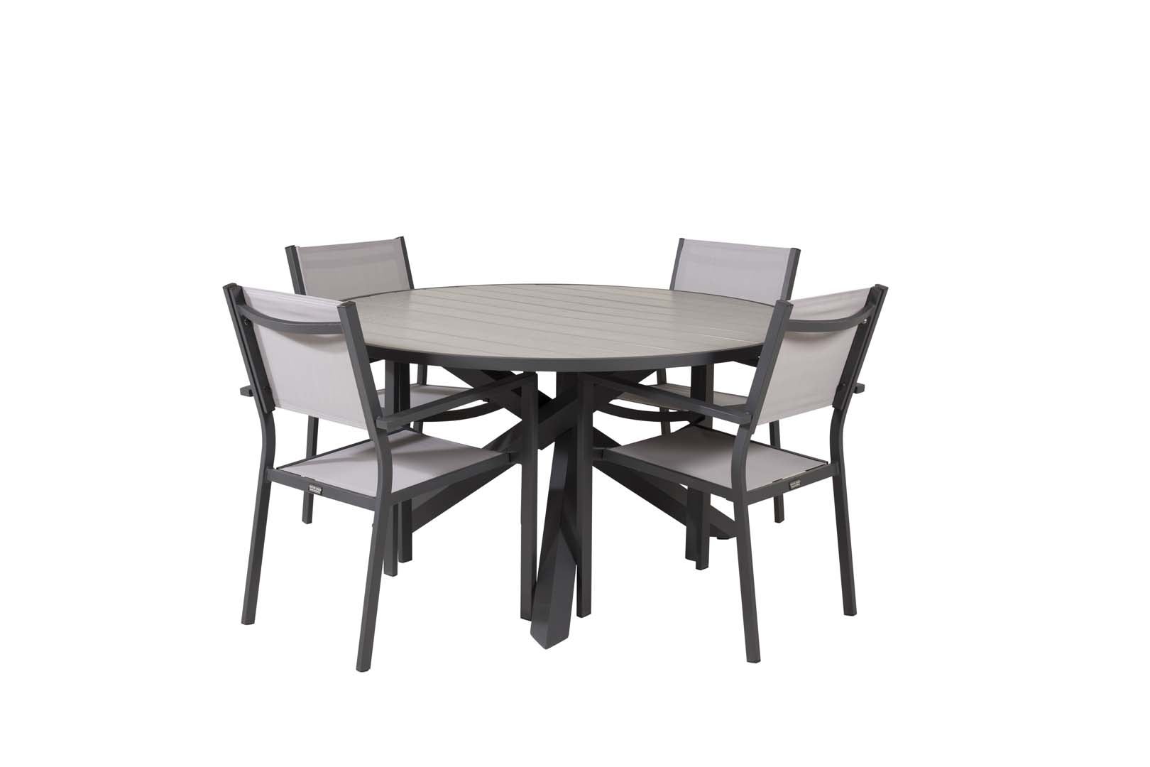 Parma set de jardin table Ø140cm gris foncé, 4 chaises Copacabana gris