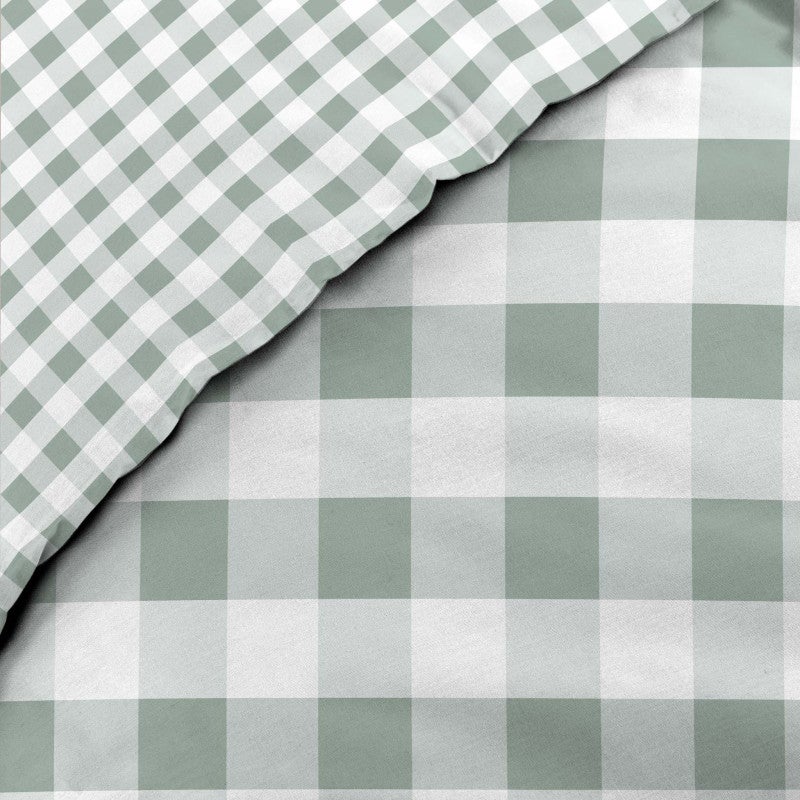 Set 3 pezzi di biancheria da letto in cotone a quadretti, copertina + federe - Salvia - 240 X 220 - 3