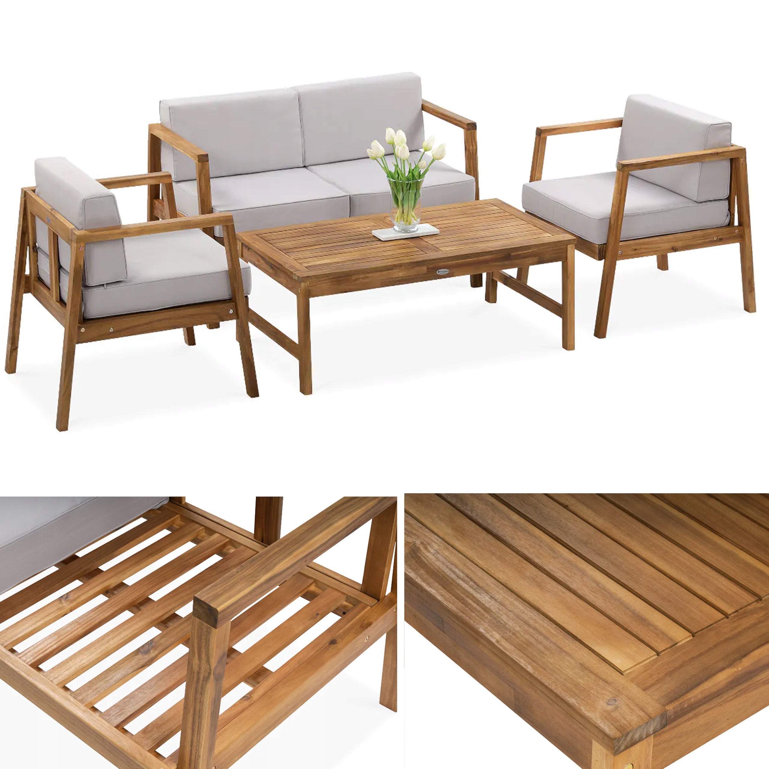 Zestaw Drewnianych Mebli Ogrodowych MALMO Sofa 2xFotel stolik drewniany 4os 1 szt