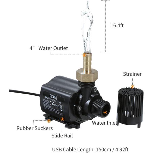 Pompe à eau submersible 800 l/h 5 m DC 12 V, pompe amphibie pour bassin, aquarium, fontaine solaire, piscine, circulation d'eau - 4
