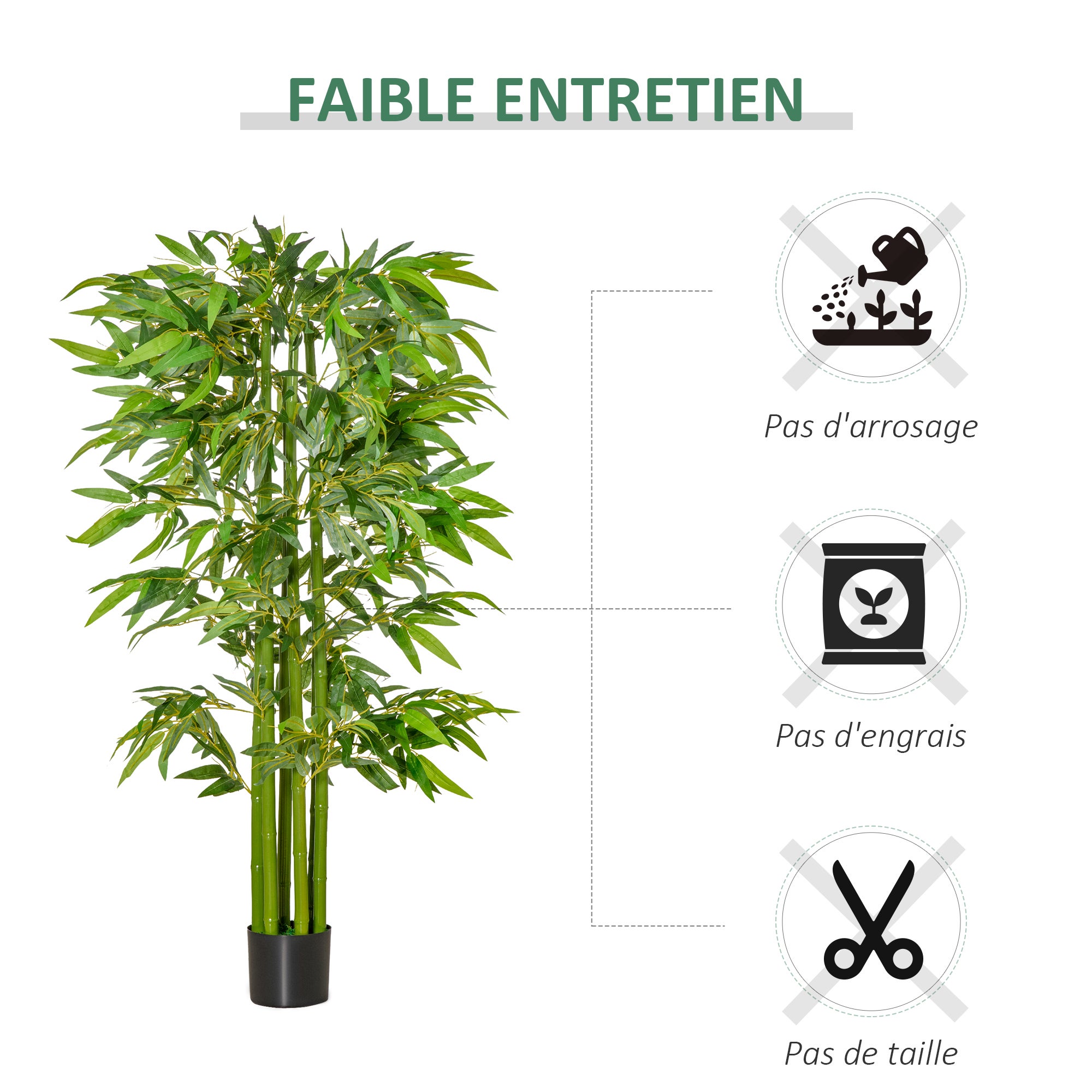 Bambou artificiel XL, 1,60 mètre de haut, avec 975 feuilles luxuriantes et réalistes, comprenant un pot de fleurs, de couleur vert foncé. - 8