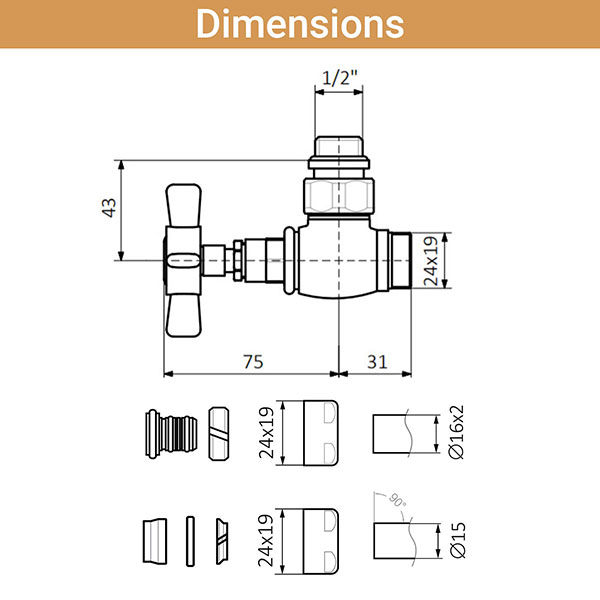 Scaldasalviette acqua calda rame, alto 1170 mm e largo 504 mm - 308 Watt - RET1170/405SXCOPK - 4