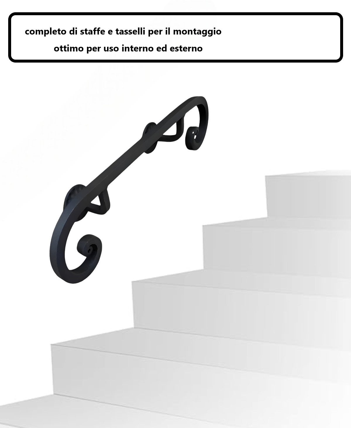 Main courante en fer Mod. Domus | pour intérieur et extérieur avec supports et kit de montage | Longueur 310 cm. - 4