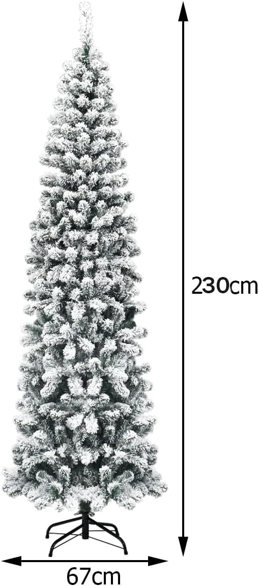 Albero di Natale Innevato 140/180/225 cm, Albero di Natale Artificiale Slim con 242/500/641 Rami Realistici e Folti e Base Pieghevole di Metal - 5
