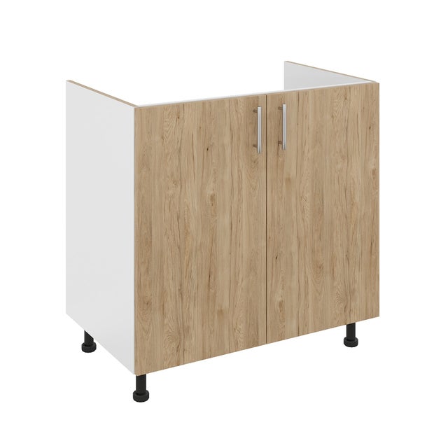 Cache-syphon haaus Karo, 2 portes, Bois Naturel/Blanc, 80 x 50 x 80 cm