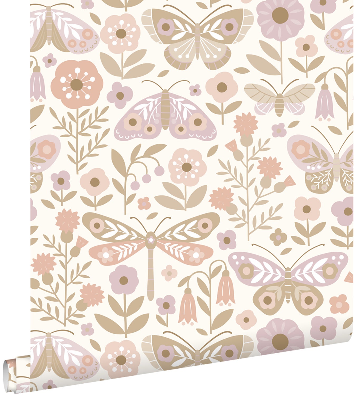 Tapeta kwiaty i motyle różowymIfioletowym - 50 x 900 cm - ESTAHOME