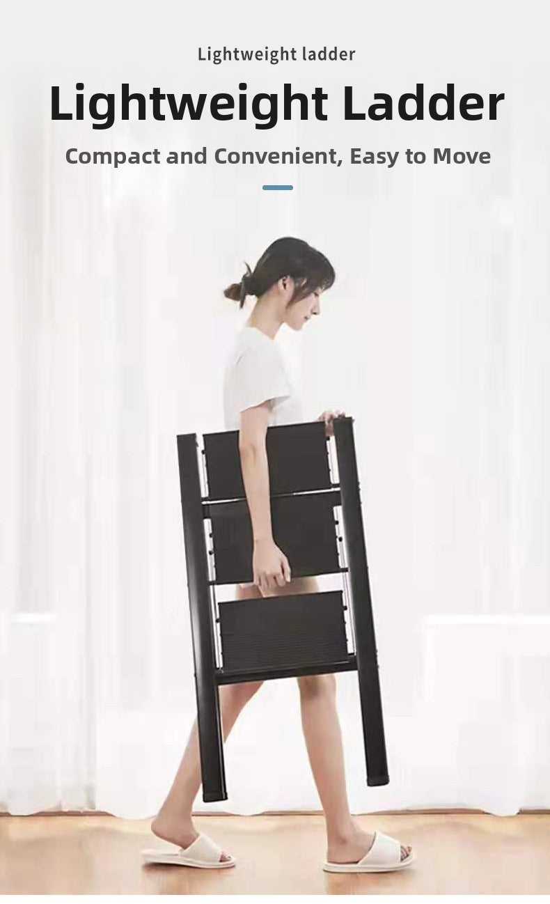 Escabeau escamotable à 3 marches, marchepieds antidérapants plus larges et améliorés, esabeau portable, supporte jusqu'à 150 kg (noir) - 4