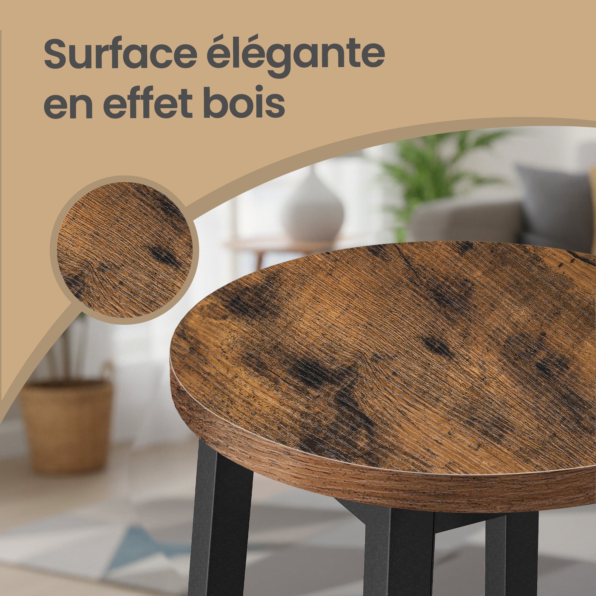 Ensemble de 2 Tabourets de Bar, Tabourets de Cuisine, avec Repose-Pieds, Hauteur 65 cm, pour Salon, Salle à Manger, Marron et Noir - 7