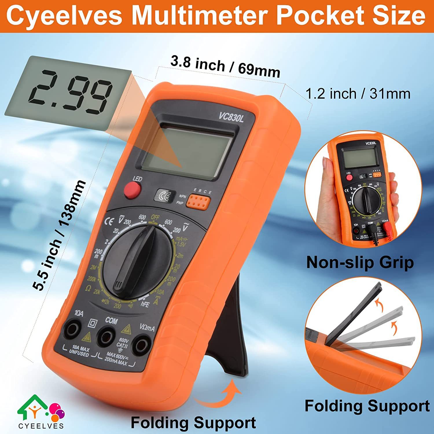 Multimètre numérique VC830L, multimètre numérique portable, ampèremètre et voltmètre de précision - 4