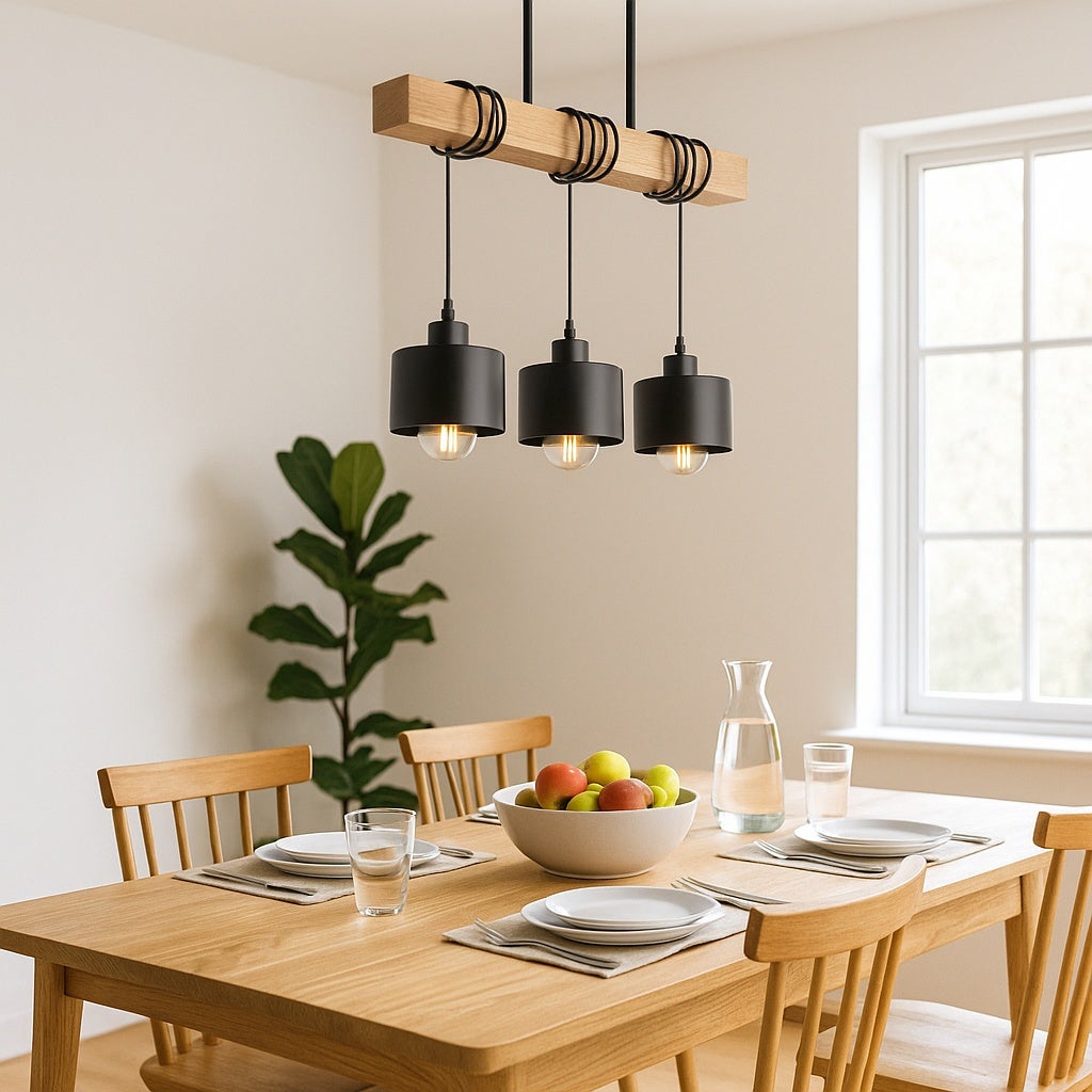 Lampa wisząca żyrandol Elza E27 3-punktowa 167 cm IP20 czarna drewno dąb MasterLED - 9