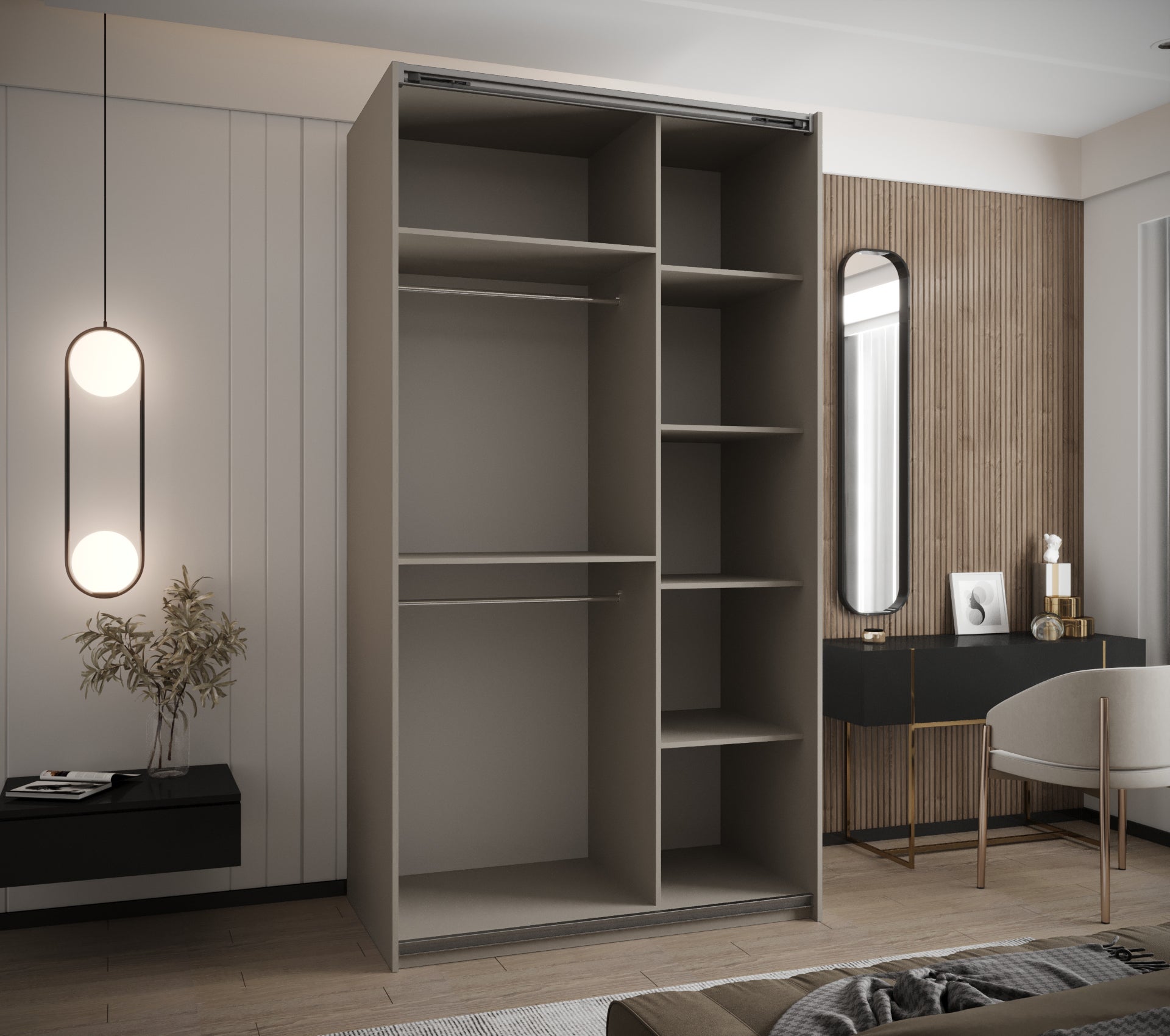 Szafa przesuwna wysoka Lux 2 140 x 64 x 245,5 cm kaszmir + kaszmir + u. czarny - Abiks Meble - 4