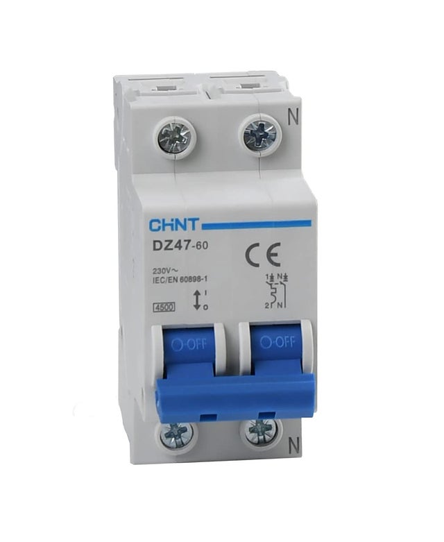 Interruttore Magnetotermico Din 1P+N 16A 4500ka 2M Chint 41222 Curva C 185420