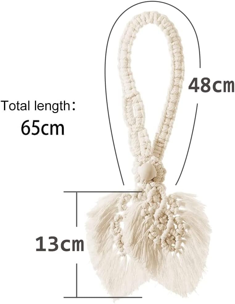 2 pièces porte-rideaux Boho, coton naturel, embrasses de rideaux en corde, faites à la main, attaches de rideaux tissées, Beige - 3