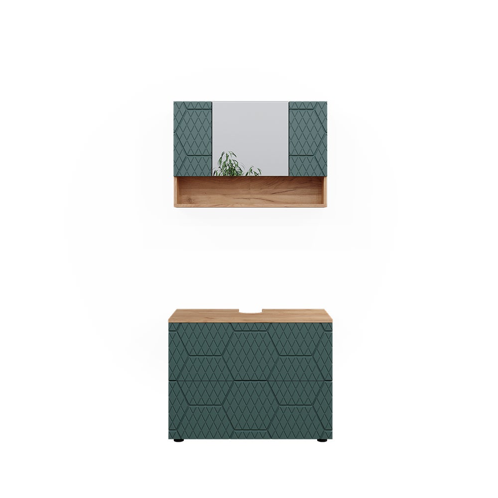 Vicco Zestaw mebli łazienkowych Irma, Zielony/złoty dąb, 2 części, podstawa 80 cm