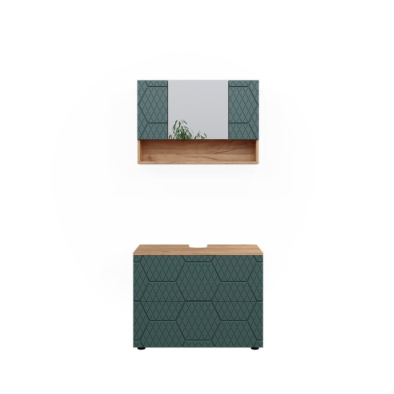 Vicco Zestaw mebli łazienkowych Irma, Zielony/złoty dąb, 2 części, podstawa 80 cm