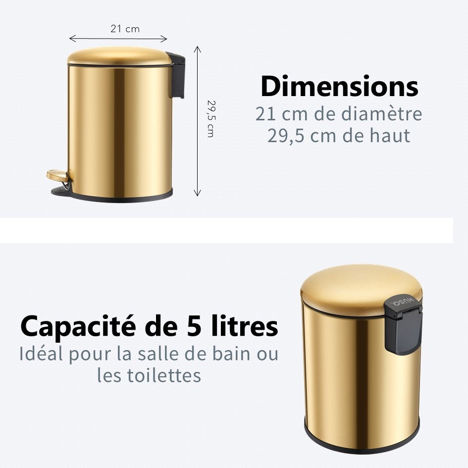 Poubelle HÜSQ 5 litres - Or - poubelle dorée pour salle de bains ou les toilettes - 5
